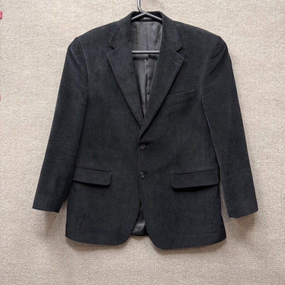 Lauren Ralph Lauren Mens Black Corduroy Blazer Sport Coat 40R Cotton 2-Button‎